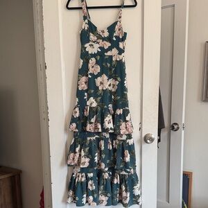 Abercrombie & Fitch Teal Floral Tiered Maxi Dress Size: XXS